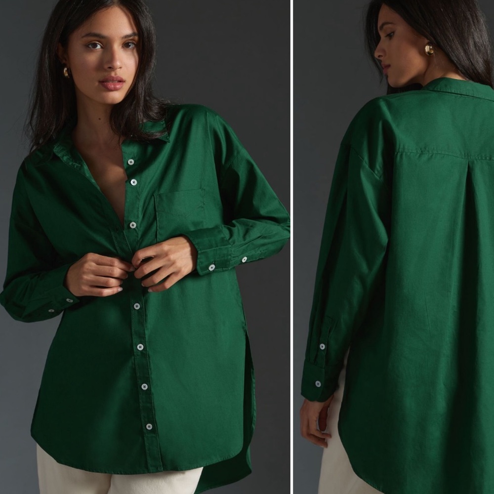 NEW w Tags! Anthropologie Maeve Bennet Buttondown Shirt, szXL, dark green.